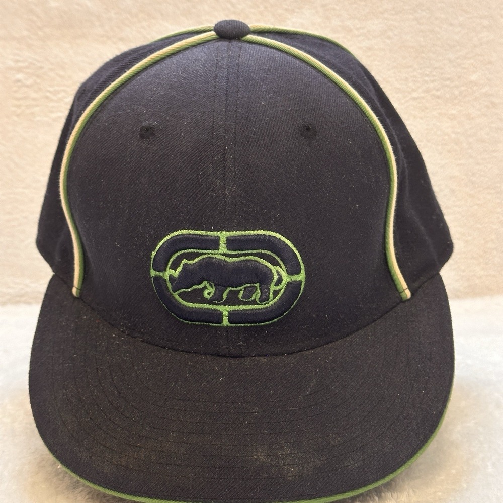 Vintage Y2K Ecko‎ Unltd Rhino Black & Green Men's 7 1/4 Fitted Cap